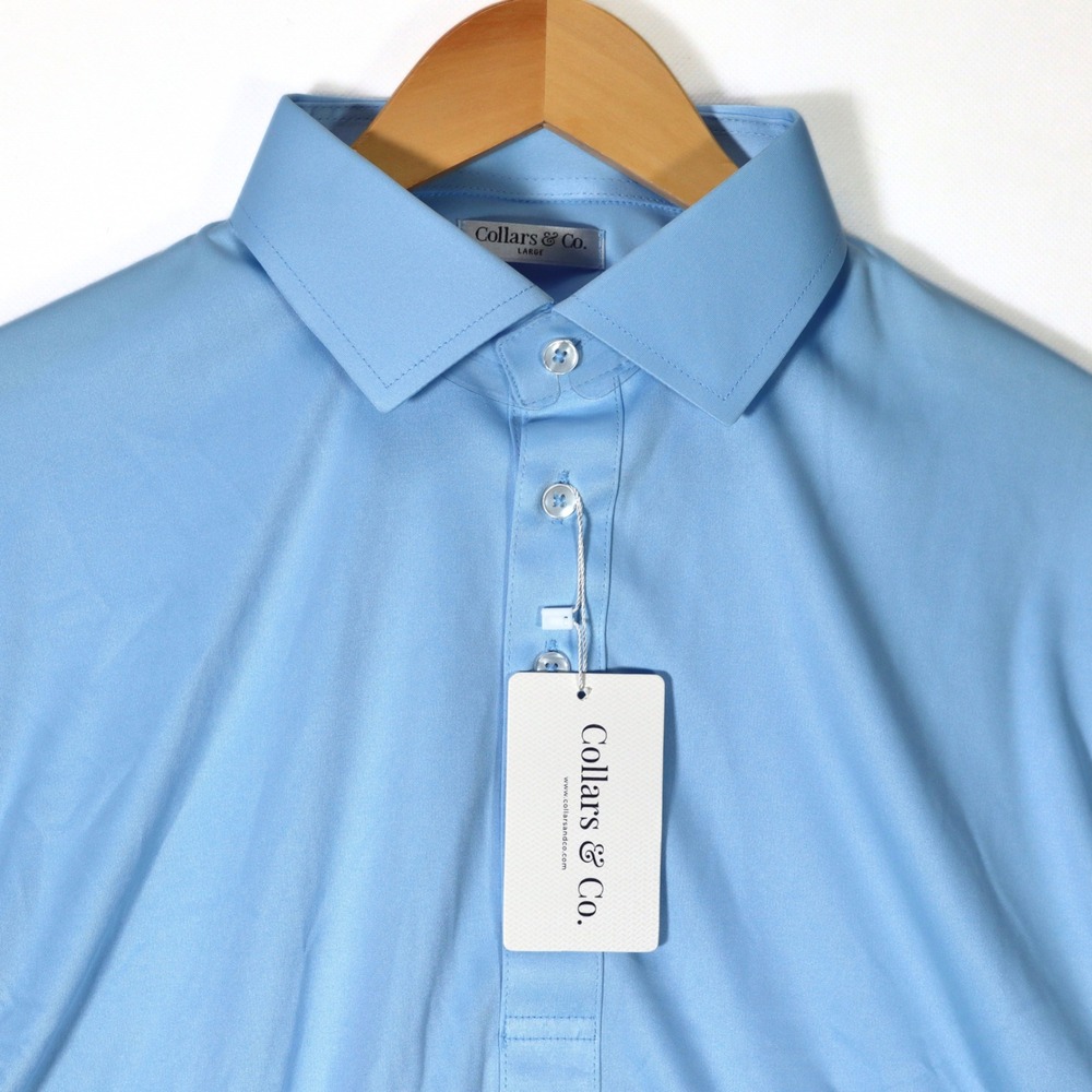 Collars & Co Mens Polo Shirt Large Light Blue Dress Collar Short Sleeve NWT Golf